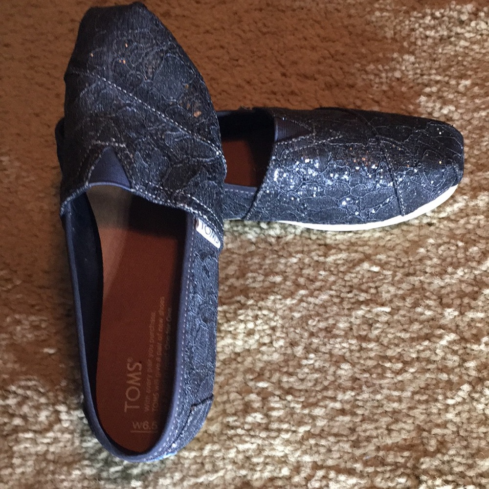 TOMS Black Sparkle Canvas Shoes 6 1/2 W